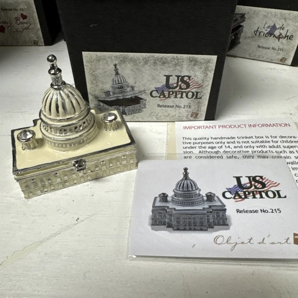 Object d'art Bling Enamel Trinket Pill Box Hinged Art/Form USA US Capitol‎ #215